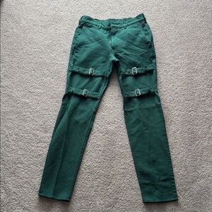Comme Des GARÇONS Dark Green Buckle Detail Skinny Pants